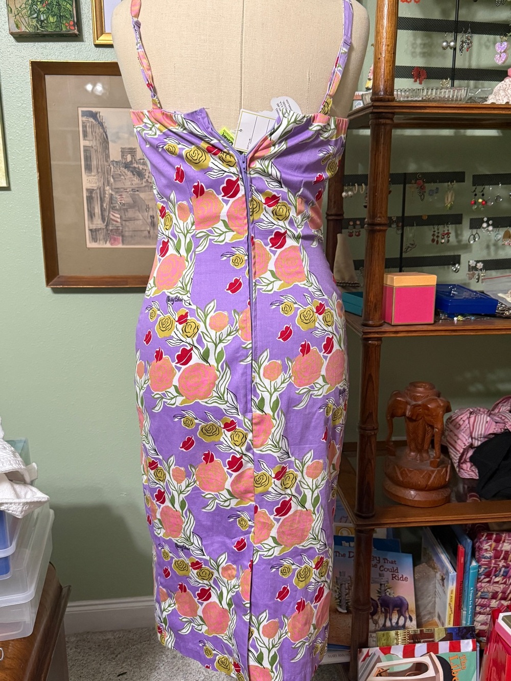 Pinup Couture Lilac Floral Midi Dress with Black Bow Mary Blair - Picture 3 of 7